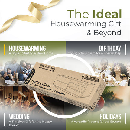 Centurion Supports Gallus High Gloss Black TV Stand with 2 Drawers and 3-Shelves Modern Entertainment Unit for TVs up to 55 Inch - FULLY ASSEMBLED