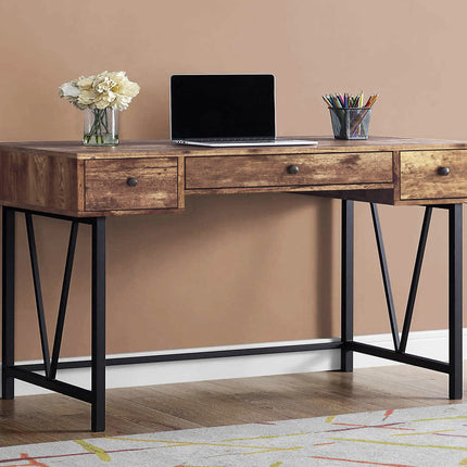 MDA Designs Belleterre Home Office Study Rustic Design Ergonomic Desk Table Workstation with 3 Drawers Nutmeg Black - Grade A