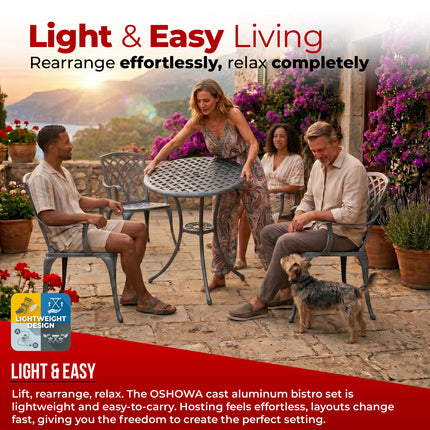 Centurion Supports OSHOWA Luxurious Garden and Patio Table and 4 Large Chairs with Armrests Cast Aluminium Bistro Set Grey