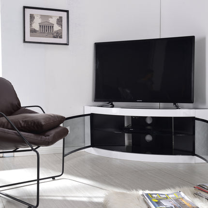 Centurion Supports PANGEA Gloss White Beam-Thru Curved Tru-Corner 32"-50" TV Cabinet - Grade A