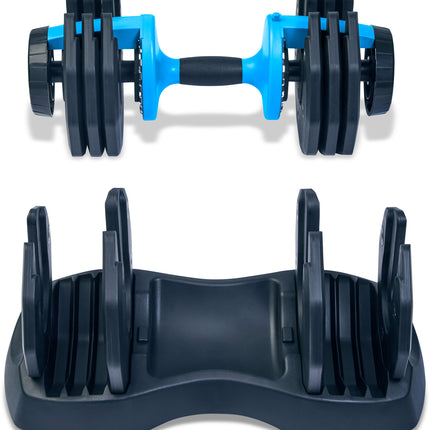 Strongology URBAN25 Blue Adjustable Single Dumbbell | 2.5kg to 25kg Quick-Select Weight | 10-in-1 Space-Saving Design | Soft-Grip Handle | Secure Plate-Locking System | Home Gym Strength Training Workouts