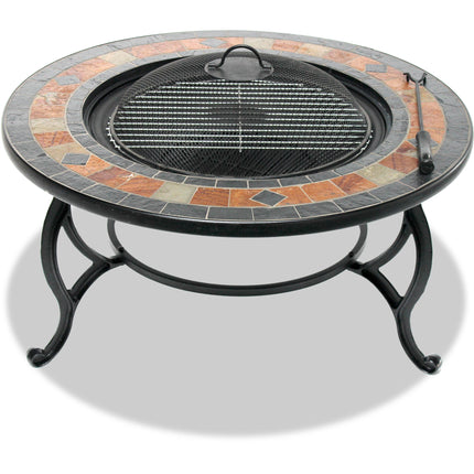 Centurion Supports Fireology LANIAKA Lavish Garden and Patio Heater Fire Pit Brazier, Coffee Table, Barbecue and Ice Bucket with Slate Tiles