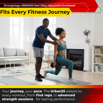 Strongology Urban25 Pair Home Fitness Black Red Adjustable Smart Dumbbells from 2.5kg up to 25kg Training Weights