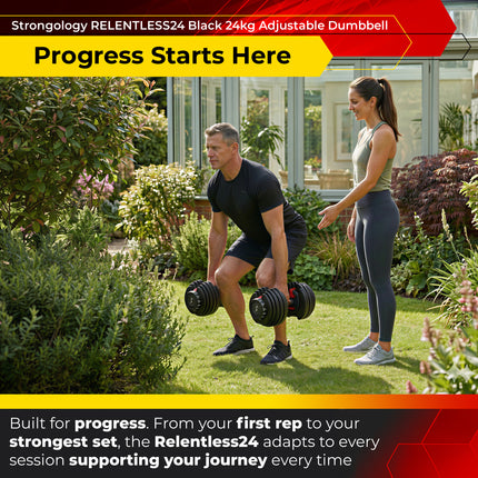 Strongology RELENTLESS24 Home Fitness Pair Adjustable Smart Dumbbell from 2.5kg up to 24kg Training Weights