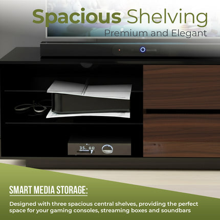 Centurion Supports Gallus Gloss Black with 2-Walnut Drawers and 3-Shelf 32"-55" LED/LCD/Plasma Cabinet TV Stand