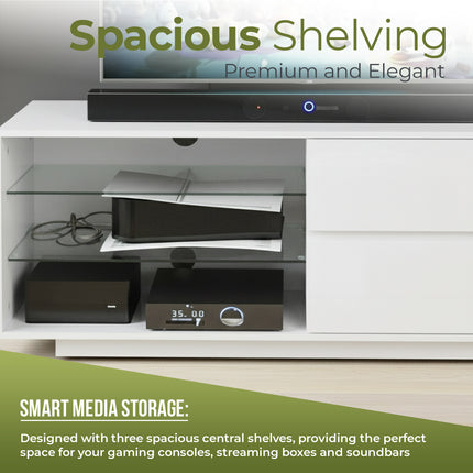 Centurion Supports Gallus Gloss White TV Stand with 2 Drawers and 3-Shelves Modern Entertainment Unit for TVs up to 55 Inch