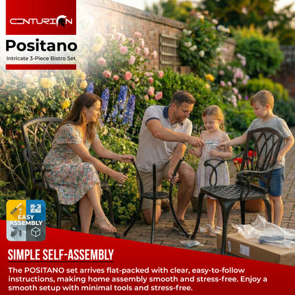 Centurion Supports POSITANO Garden and Patio Table and 2 Chairs Cast Aluminium Bistro Set - Black