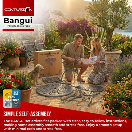 Centurion BANGUI Outdoor Bistro Table Cast Aluminium Grey, Garden Patio Round Table with Parasol Hole, Weather Resistant Rustproof Metal Furniture for Balcony Decking Terrace 68.5cm