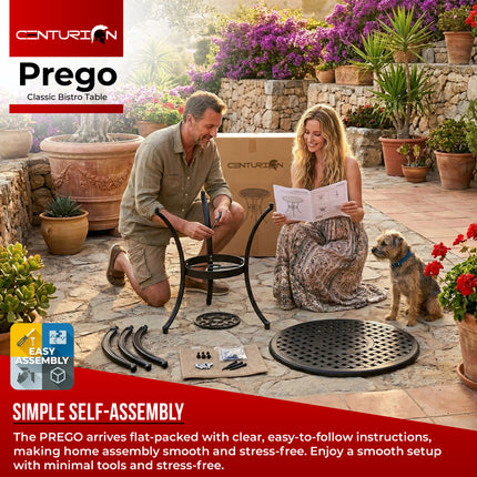 Centurion PREGO Outdoor Bistro Table Cast Aluminium Black, Garden Patio Round Table with 4-Legs Weather Resistant Rustproof Metal Furniture for Balcony Decking Terrace