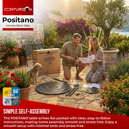 Centurion POSITANO 3-Piece Cast Aluminium Garden Bistro Table with Parasol Hole and 2 Armchairs, Victorian Style Outdoor Furniture for Patio, Balcony, Terrace or Conservatory in Grey