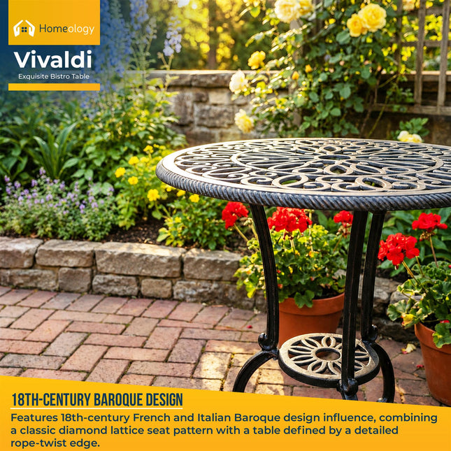 Homeology VIVALDI Black Garden & Patio Cast Aluminium Bistro Table
