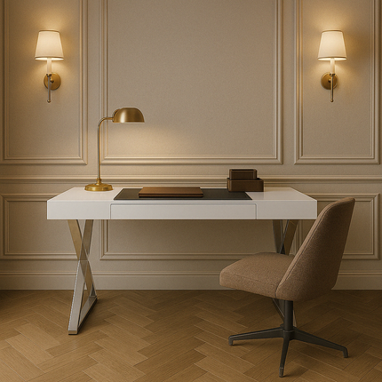 Centurion Supports ADONIS Gloss White and Chrome Legs Ergonomic Home Office Luxury Modern Desk