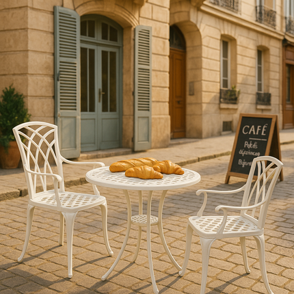 Centurion Supports OSHOWA Luxurious Garden and Patio Table and 2 Large Chairs with Armrests Cast Aluminium Bistro Set - White