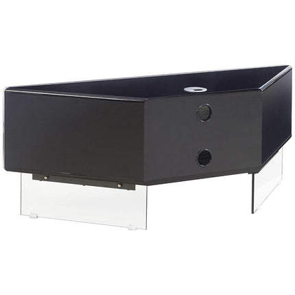 MDA Designs Antares HYBRID Black Corner-Friendly with Clear Acrylic Legs Hover Effect & Remote-Friendly Glass Door TV Cabinet - Grade A