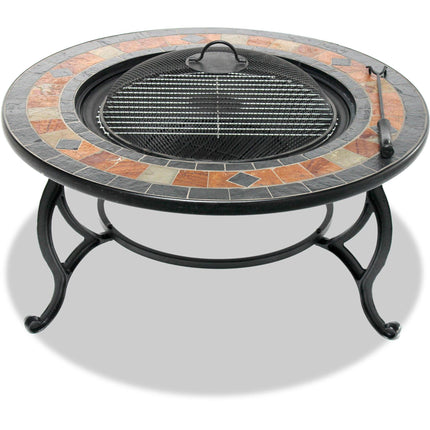 Centurion Supports Fireology LANIAKA Lavish Garden & Patio Heater Fire Pit Brazier, Coffee Table, Barbecue and Ice Bucket with Slate Tiles