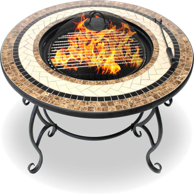 Centurion Supports TOPANGA High-End Luxurious Multi-Functional Garden & Patio Heater Fire Pit Brazier/Coffee Table/Barbecue and Ice Bucket with Ceramic Tiles - Grade A