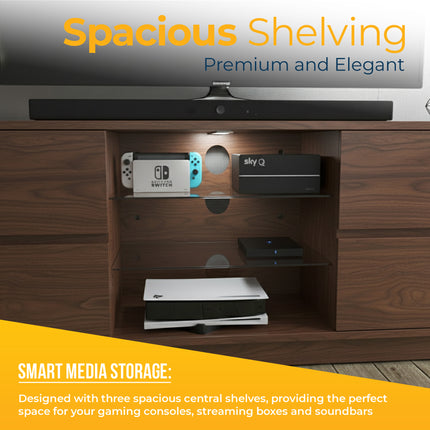 Homeology Avitus Premium Walnut with 4-Walnut Drawers and 3-Shelf 32"-65" LED/OLED/LCD TV Cabinet - Fully Assembled