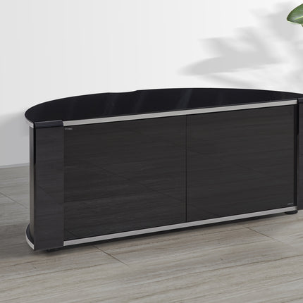 MDA Designs Sirius 1200 Remote Friendly Beam Thru Glass Door Gloss Black with Black Front Profiles up to 55" LCD/Plasma/LED Cabinet TV Stand