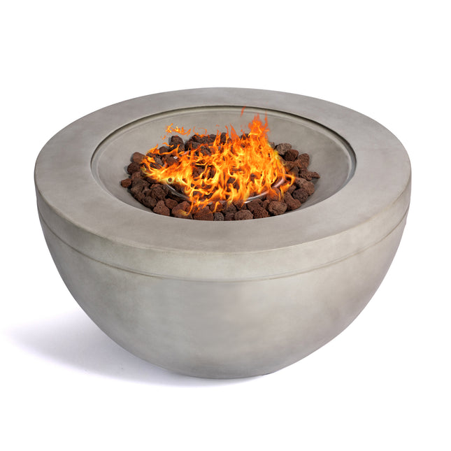 MDA Designs TABITI Light Grey Gas Fire Pit for Garden & Patio Luxurious Eco-Stone Finish Outdoor Heater