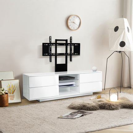 Homeology Avitus Premium High Gloss White with 4-White Drawers and 3-Shelf up to 65" LED/OLED/LCD TV Cabinet with Mounting Arm