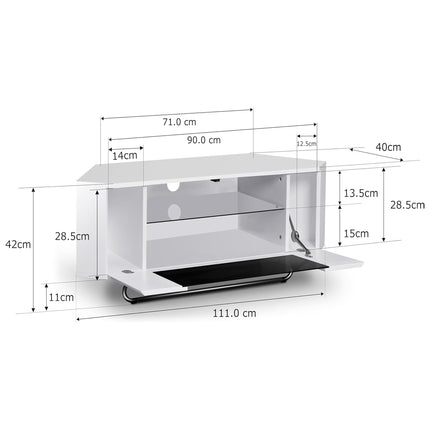 Centurion Supports Hampshire Corner-Friendly Gloss White with Black Contrast Beam-Thru Remote Friendly Door 26"-50" Flat Screen TV Cabinet
