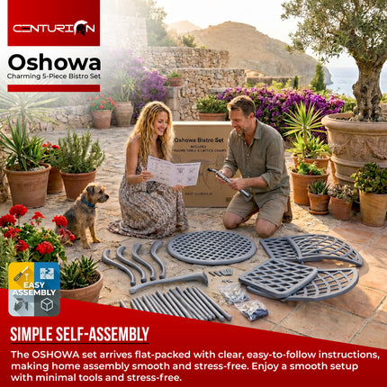 Centurion Supports OSHOWA Luxurious Garden and Patio Table and 4 Large Chairs with Armrests Cast Aluminium Bistro Set - Grey with Black Cushions