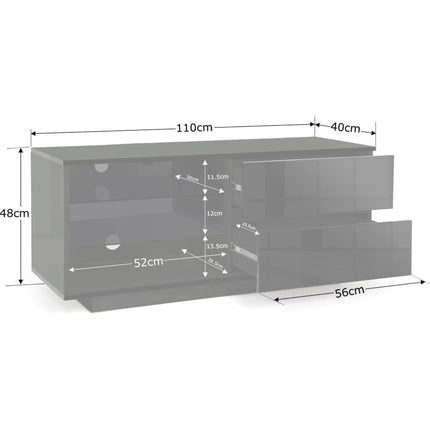 Centurion Supports Gallus Gloss Black with 2-Black Drawers and 3-Shelf 32"-55" LED/LCD/Plasma Cabinet TV Stand