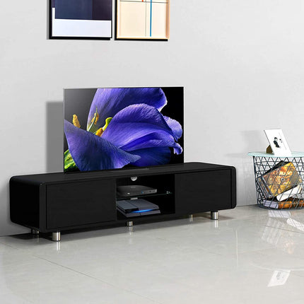 Centurion Supports CAPRI Gloss Black with Black Sides Beam-Thru Remote Friendly 32"-65" Flat Screen TV Cabinet - Fully Assembled