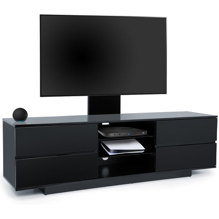 Homeology Avitus Gloss Black with 4-Black Drawers and 3-Shelves up to 65" LED/LCD/Plasma TV Stand with Mounting Arm