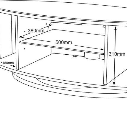 MDA Designs LUNA Grey Oval Cabinet with Walnut Profiles & Grey BeamThru Glass Doors Suitable for Flat Screen TVs up to 50"