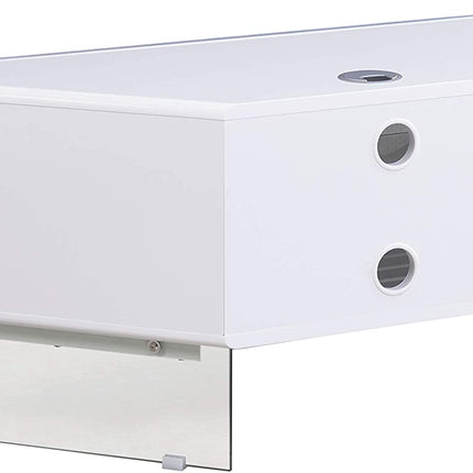 MDA Designs Antares HYBRID White Corner-Friendly with Clear Acrylic Legs Hover Effect & Remote-Friendly Glass Door TV Cabinet with Mounting Bracket - Grade A