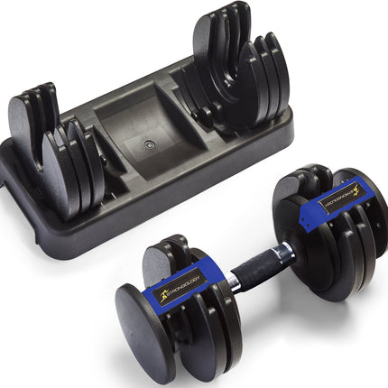 Strongology Predator 20 Home Fitness Adjustable Smart Single Dumbbell up to 20kg Training Weights in Black/Blue