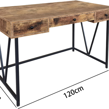 MDA Designs Belleterre Home Office Study Rustic Design Ergonomic Desk Table Workstation with 3 Drawers Nutmeg Black - Grade A