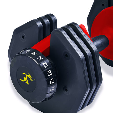 Strongology URBAN25 Red Adjustable Single Dumbbell | 2.5kg to 25kg Quick-Select Weight | 10-in-1 Space-Saving Design | Soft-Grip Handle | Secure Plate-Locking System | Home Gym Strength Training Workouts