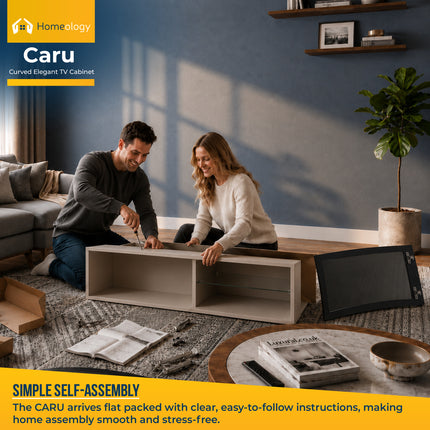 Homeology CARU Greige Remote Friendly Super-Contemporary "D" Shape Design 32"-65" Flat Screen TV Cabinet