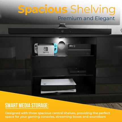Homeology Avitus High Gloss Black with 4-Black Drawers & 3-Shelf 32"-65" LED/OLED/LCD TV Cabinet - Fully Assembled