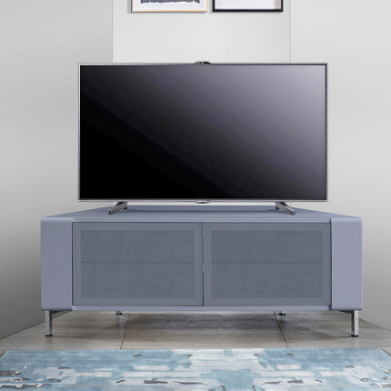 MDA Designs CORVUS Corner-Friendly Grey BeamThru Glass Doors with Grey Profiles Contemporary Cabinet for Flat Screen TVs up to 50"