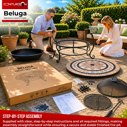 Centurion Supports Fireology BELUGA Opulent Garden and Patio Heater Fire Pit Brazier, Coffee Table, Barbecue and Ice Bucket - Marble Finish - Grade A