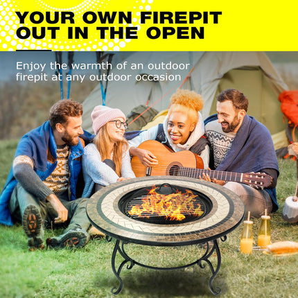 Centurion Supports TOPANGA High-End Round Multi-Functional Garden and Patio Heater, Fire Pit, Coffee Table, BBQ and Ice Bucket with Ceramic Tiles and Cover