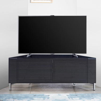 MDA Designs CORVUS Corner-Friendly Gloss Black Contemporary Cabinet with Black Profiles Black BeamThru Glass Doors Suitable for Flat Screen TVs up to 50" - Grade A