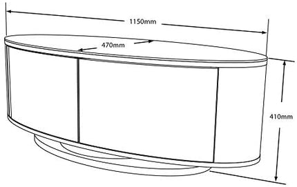 MDA Designs LUNA Grey Oval Cabinet with Grey Profiles & Grey BeamThru Glass Doors Suitable for Flat Screen TVs up to 50"