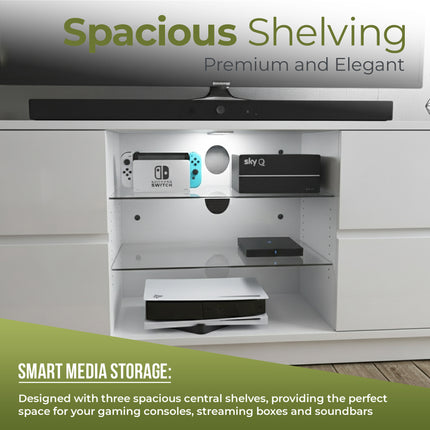 Centurion Supports AVITUS High Gloss White with 4-White Drawers for 32"-65" LED/OLED/LCD TV Cabinet - FULLY ASSEMBLED