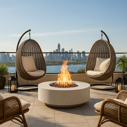 MDA Designs FUSION Light Grey Lavish Garden & Patio Gas Fire Pit with Eco-Stone Finish - Fully Assembled - Grade A