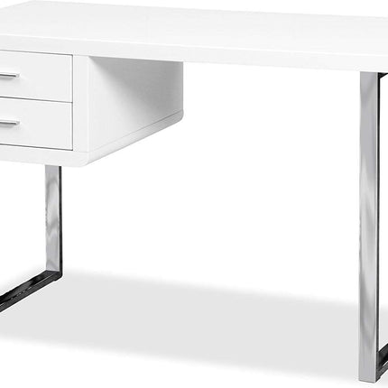 Centurion Supports HARMONIA Gloss White with Chrome Legs 2-Drawer Contemporary Home Office Luxury Computer Desk - Grade A