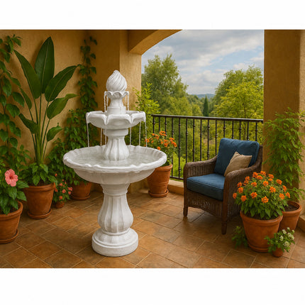 MDA Designs Aruna Elegant 3-Tier Outdoor Water Fountain Self-Contained Stunning Garden Feature with Cascading Waterfall