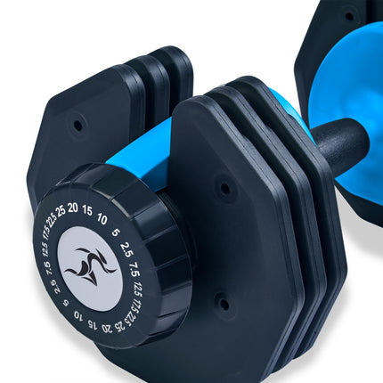 Strongology URBAN25 Blue Adjustable Single Dumbbell | 2.5kg to 25kg Quick-Select Weight | 10-in-1 Space-Saving Design | Soft-Grip Handle | Secure Plate-Locking System | Home Gym Strength Training Workouts