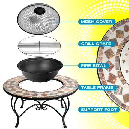 Centurion Supports Fireology KENNOCHA Extravagant Garden and Patio Heater Fire Pit Brazier, Coffee Table, Barbecue and Ice Bucket - Marble Finish