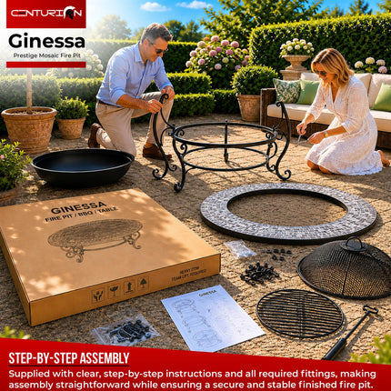Centurion Supports Fireology GINESSA Sumptuous Garden & Patio Heater Fire Pit Brazier, Coffee Table, Barbecue and Ice Bucket with Mosaic Ceramic Tiles - Grade A