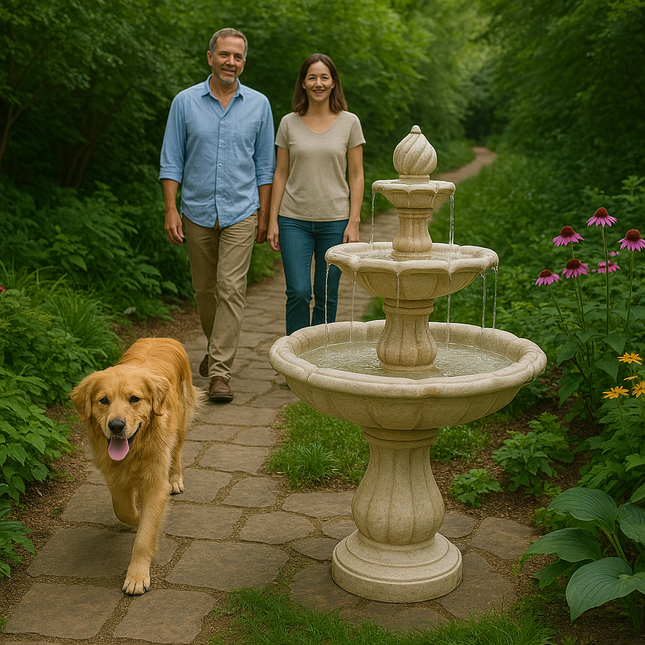 MDA Designs Aruna Elegant 3-Tier Outdoor Water Fountain Self-Contained Stunning Garden Feature with Cascading Waterfall
