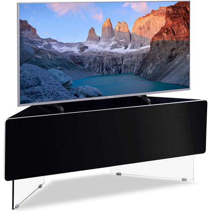 MDA Designs Antares HYBRID Black Corner-Friendly with Clear Acrylic Legs Hover Effect & Remote-Friendly Glass Door TV Cabinet - Grade A